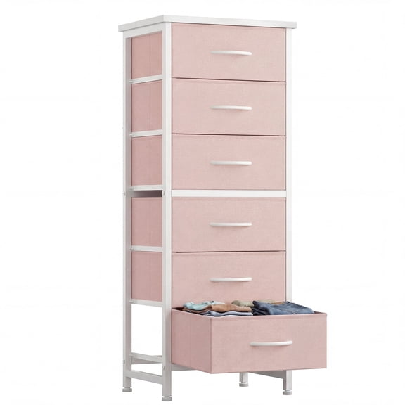 EDX 6 Drawer Fabric Dresser for Bedroom , Storage Organizer, Wide Chest of Drawers for Closet, Clothes,TV Stand, Pink