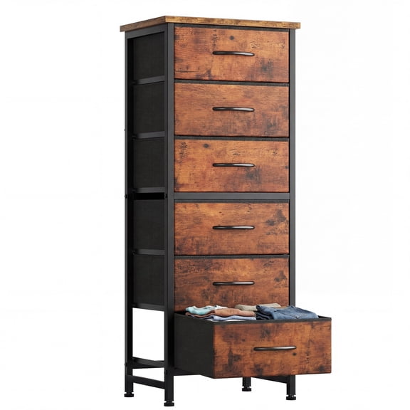 EDX 6 Drawer Fabric Dresser for Bedroom , Storage Organizer, Wide Chest of Drawers for Closet, Clothes,TV Stand, Rust