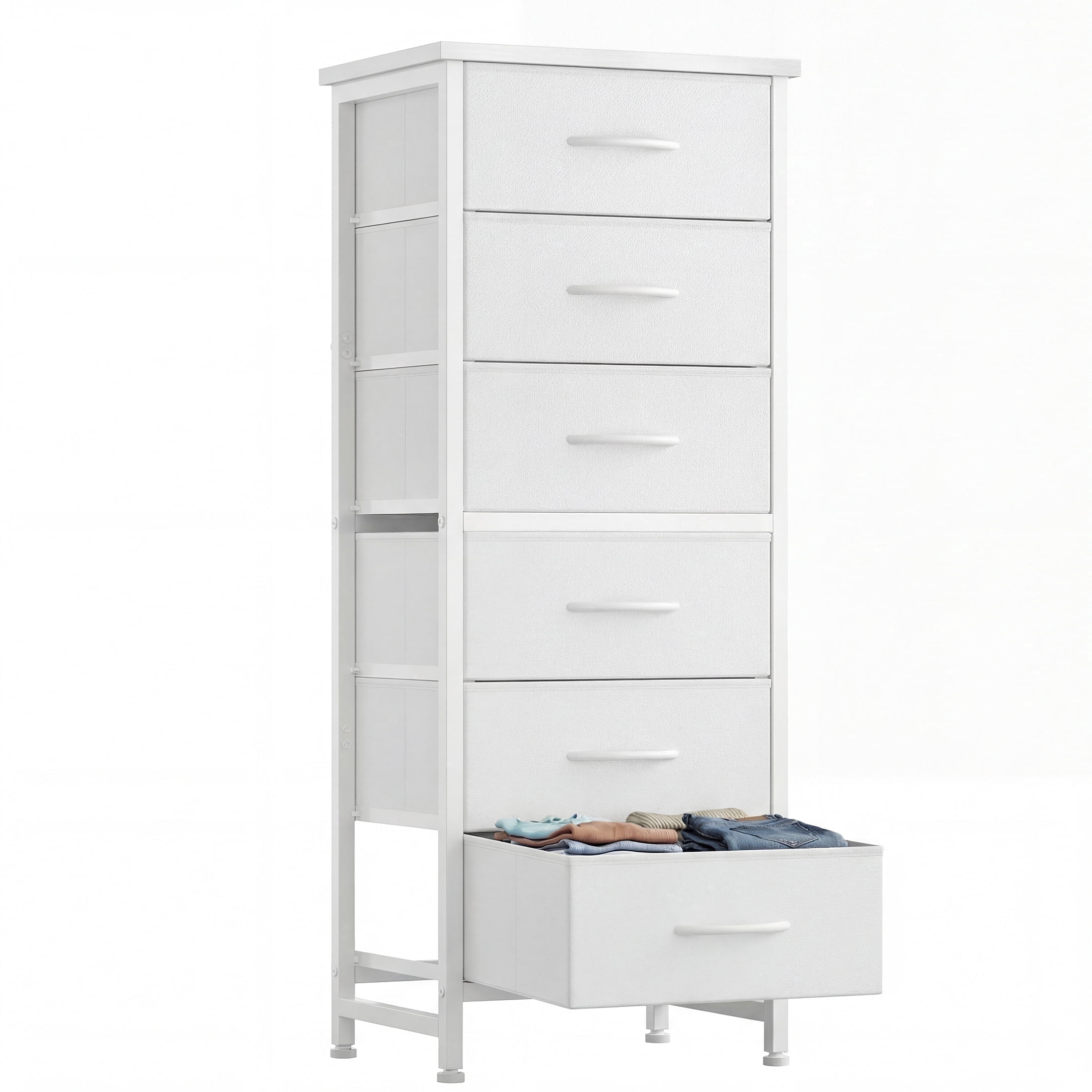 EDX 6 Drawer Fabric Dresser for Bedroom , Storage Organizer, Wide Chest of Drawers for Closet, Clothes,TV Stand, White