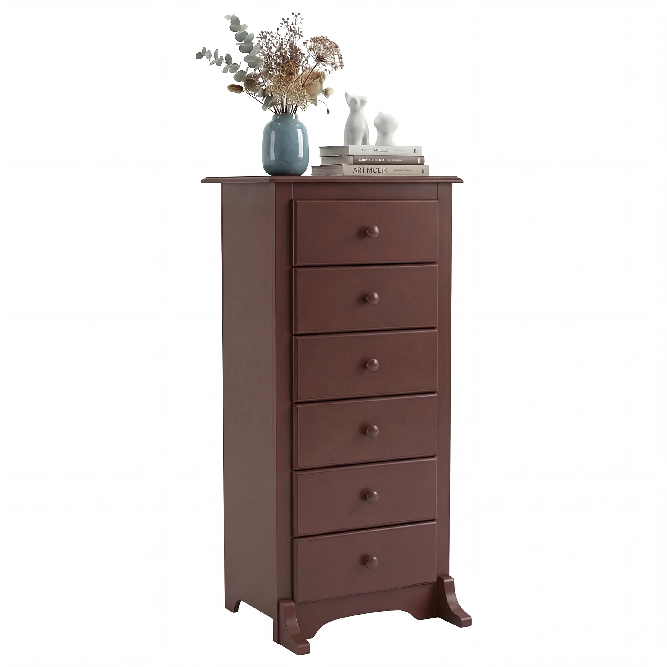 EDX 6 Drawer Wooden Dresser Chest for Bedroom, 19" x 23.25" x 52.75", Modern Storage Cabinet for Living Room Closet, Brown