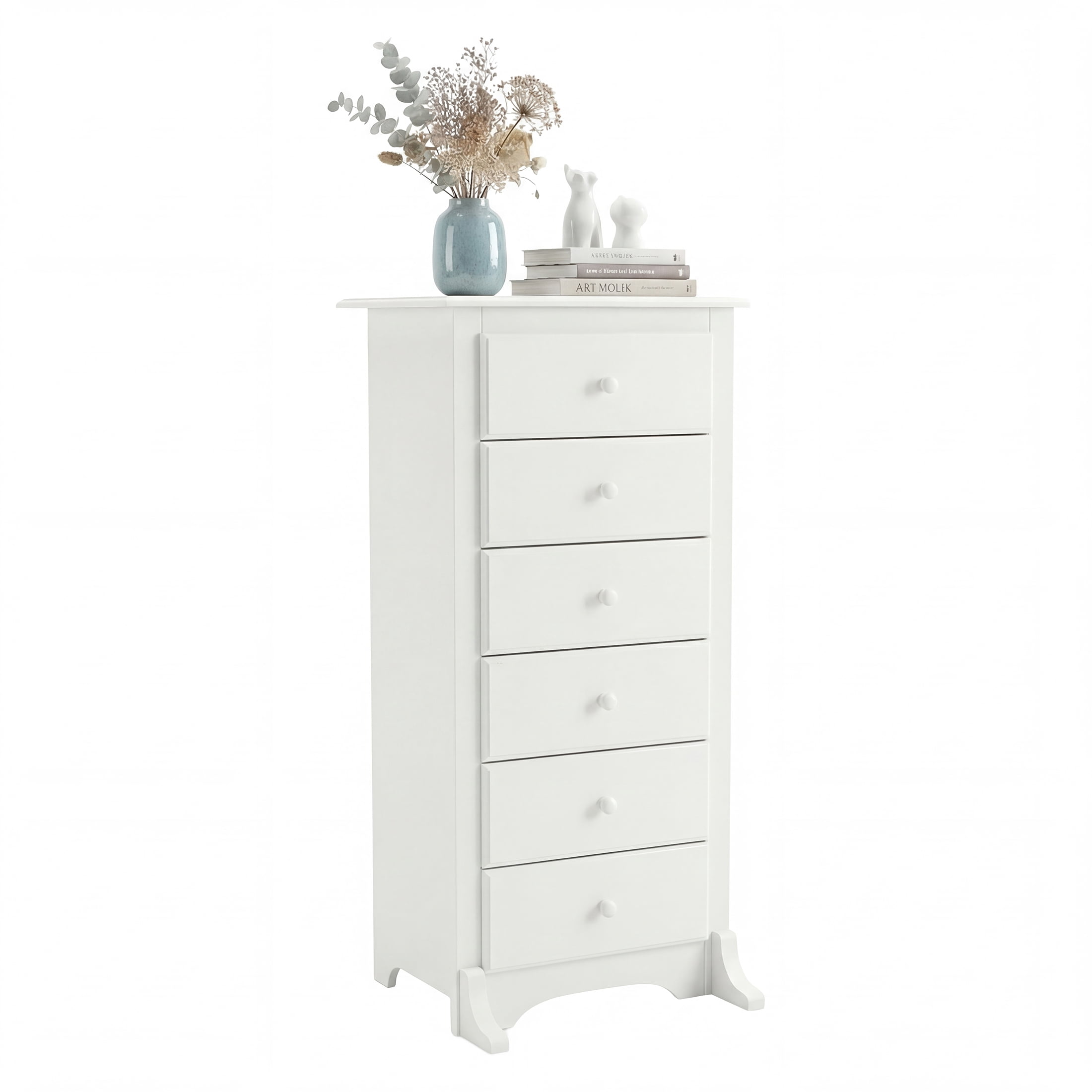 EDX 6 Drawer Wooden Dresser Chest for Bedroom, 19" x 23.25" x 52.75", Storage Cabinet for Living Room Closet, White
