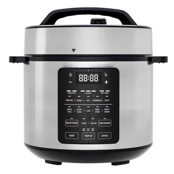 EDX 6 Quart 7-in-1 Electric Pressure Cooker with Multi-Function Features and Stainless Steel Pot, Silver