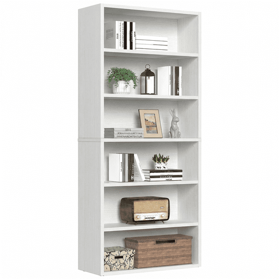 EDX 6 Tier Bookcase Storage, 42 Inch Large Tall Floor Standing Open Bookshelf for Home Office, Living Room, and Bedroom, White