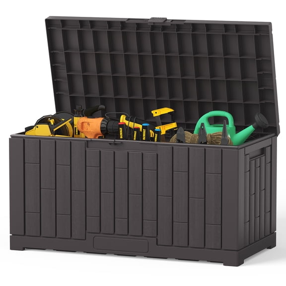 EDX 60 Gallon Deck Box, Outdoor Storage Box, Waterproof Resin Storage Bin for Package Delivery, Patio Cushions, Gardening Tools, Lockable, UV Resistant, Brown