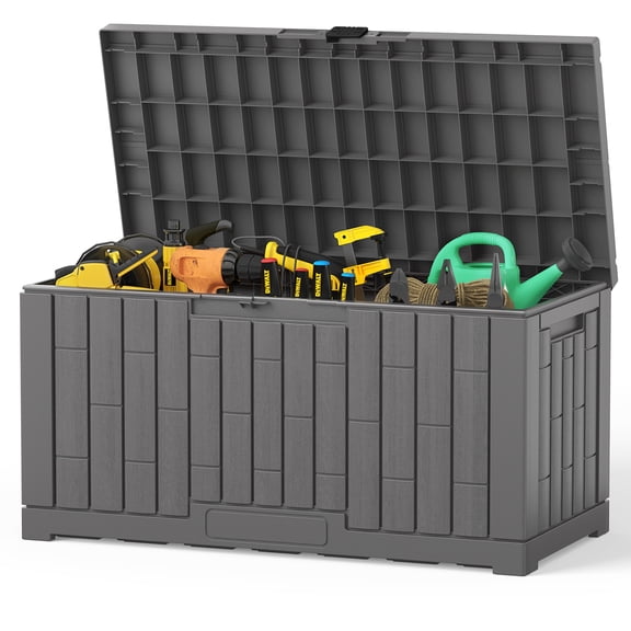 EDX 60 Gallon Deck Box, Outdoor Storage Box, Waterproof Resin Storage Bin for Package Delivery, Patio Cushions, Gardening Tools, Lockable, UV Resistant, Gray