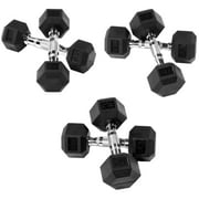 EDX 60 LB Rubber Hex Dumbbell Set – Includes 5LB, 10LB & 15LB Pairs, Non-Slip Free Weights for Strength Training & Home Fitness