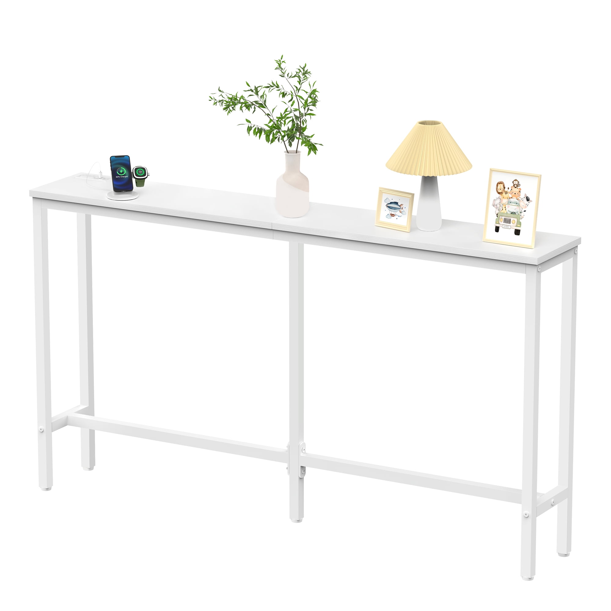 EDX 63-Inch Console Table Entryway Sofa Table with Power Outlets, Long Sofa Table for for Entryway, Hallway, Corridor,White