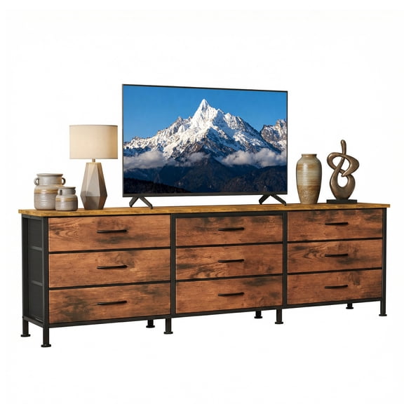 edx 9 Drawer Dresser for Bedroom, 63" Fabric Chest, TV Stand for 65, 70, 75 inch TV, Wide Storage Organizer for Closet, Hallway & Living Room, Rust