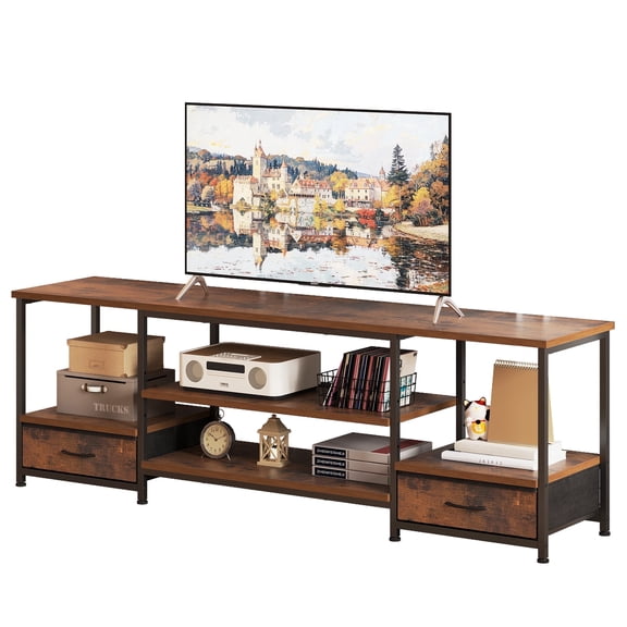 EDX 63-inch TV Stand with Power Outlets, 2 Fabric Drawers, Entertainment Center Console Table with Adjustable Shevles,for Living Room & Bedroom, Rustic Brown