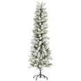 thumbnail image 1 of EDX 6ft Pre-lit Snow Flocked Pencil Christmas Tree, Prelighted Artificial Slim Christmas Trees, With 250 Incandescent Lights, 571 Branch Tips & Foldable Base, For Home, Office, Party Decoration, 1 of 10