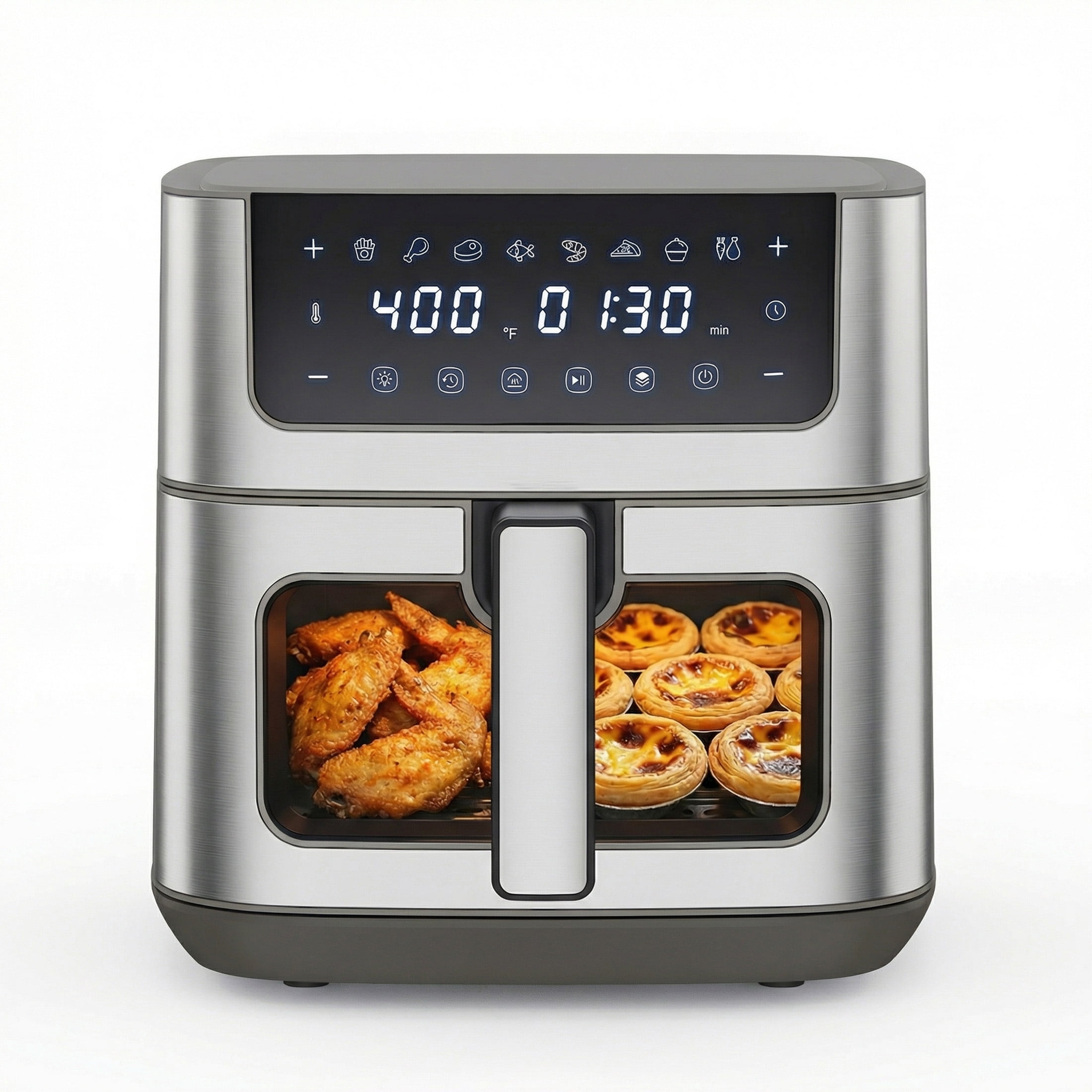 EDX 6QT Stainless Steel Air Fryer with Digital Touchscreen, 1500W, 8 Presets, Dishwasher Safe Basket, 90 Min Timer, 24H Delay Start, Gray