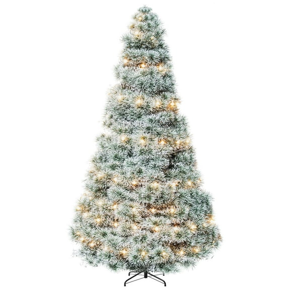 EDX 6ft Pre-lit Snow Flocked Artificial Christmas Tree, Prelighted Artificial Xmas Tree, With 700 Branch Tips, 250 Incandescent Lights & Foldable Base, For Home, Office, Party Decor