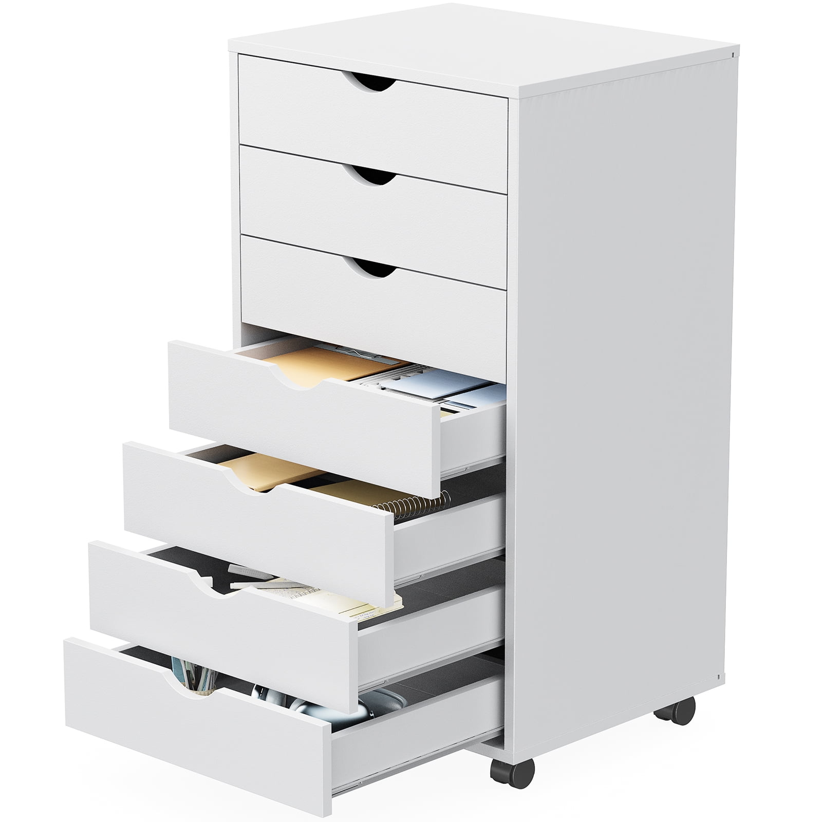 EDX 7 Drawer Chest File Cabinet, Mobile Storage Organizer Wood Dresser Printer Stand for Home Office, White
