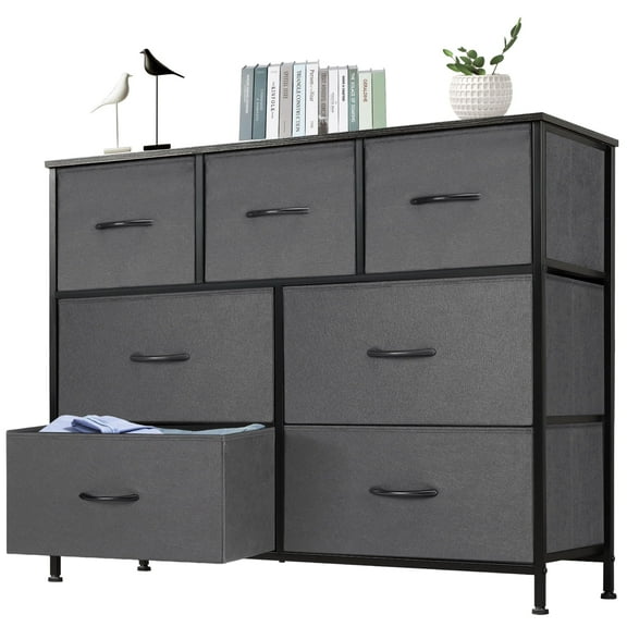 EDX 7 Drawer Dresser, Nightstand Storage Wide Chest of Dressers for Living Room, Bedroom, Hallway, Grey