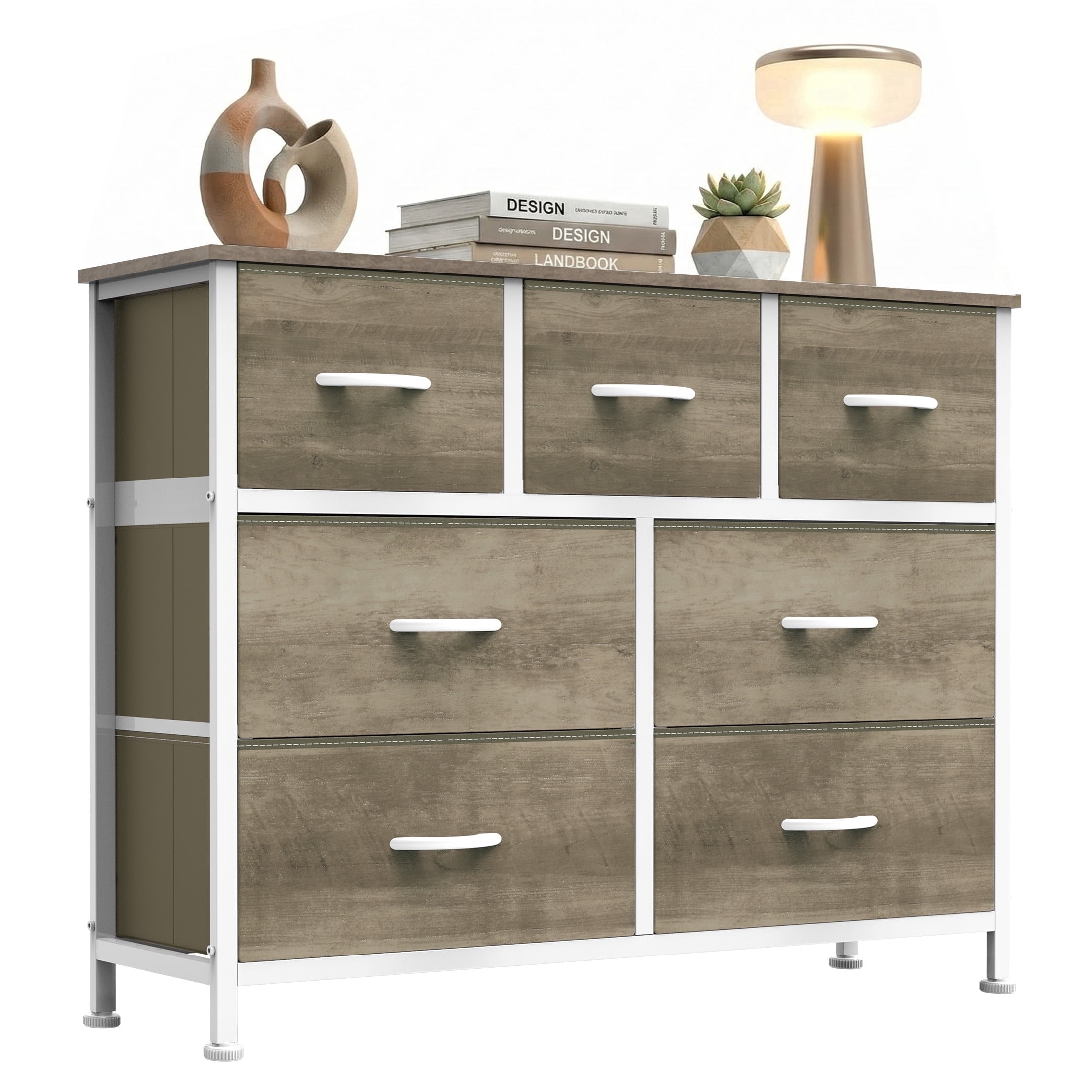 edx 7 Drawers Fabric Dresser for Bedroom, Drawer Organizer Storage Cabinet for Closet, Clothes, TV Stand, Oak