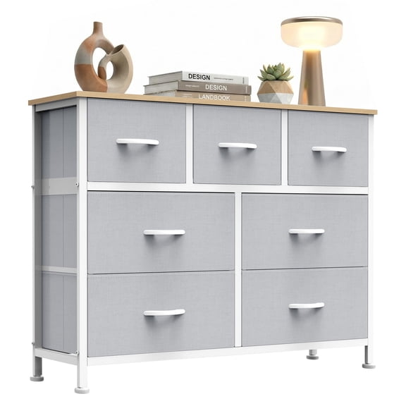 edx 7 Fabric Drawers Dresser, TV Cabinet Sideboard, Organization Furniture for Kitchen, Office, Hallway, Light Gray