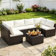thumbnail image 1 of EDX 7 Piece Outdoor Wicker Patio Furniture Set, PE Rattan Sectional Conversation Set with Tempered Glass Coffee Table, Washable Cushions & Pillows for Backyard, Garden, Poolside, Brown, 1 of 7