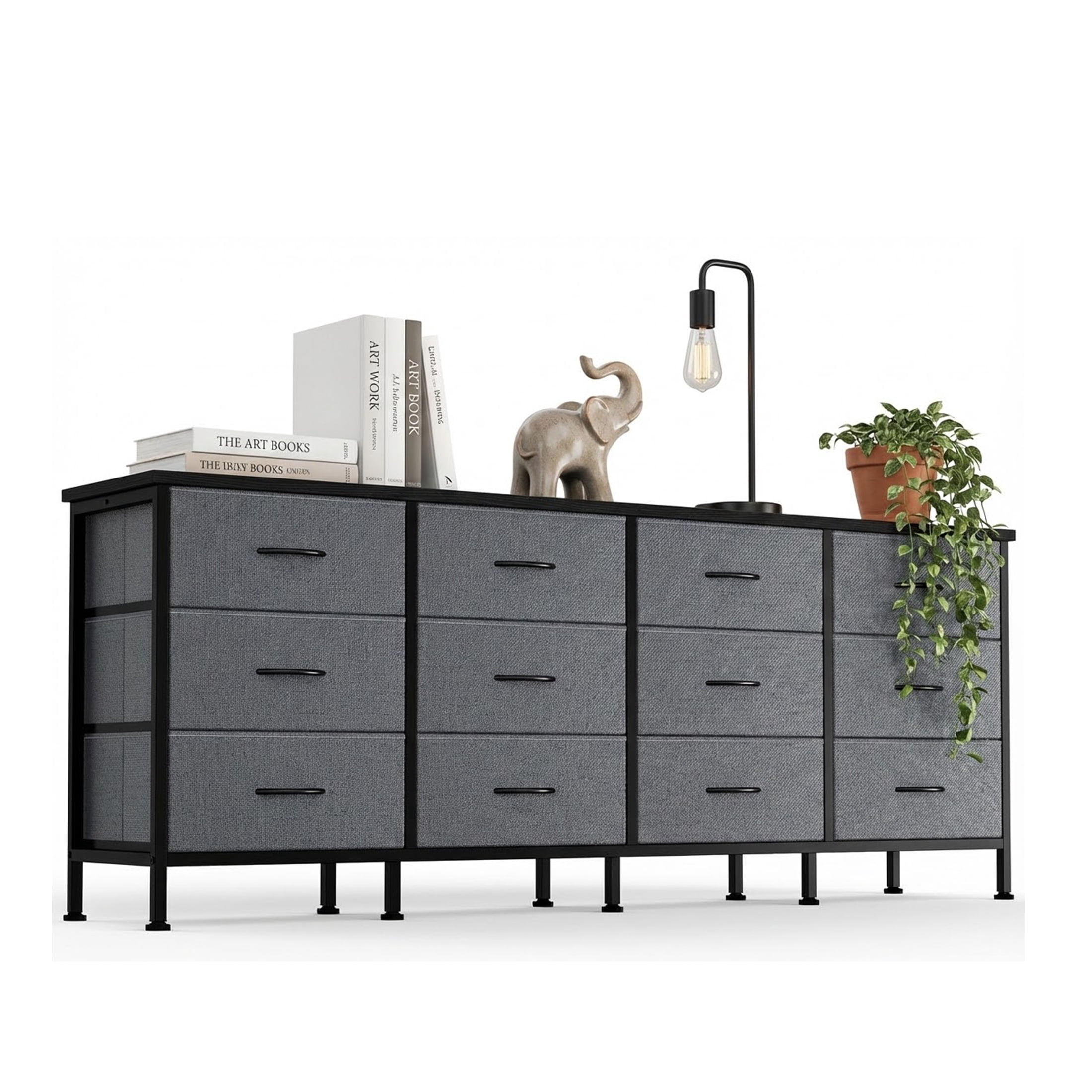 edx 12 Drawer Dresser for Bedroom, 70.9" Fabric Chest, TV Stand for 65, 80  inch TV, Wide Storage Organizer for Closet, Hallway & Living Room, Gray