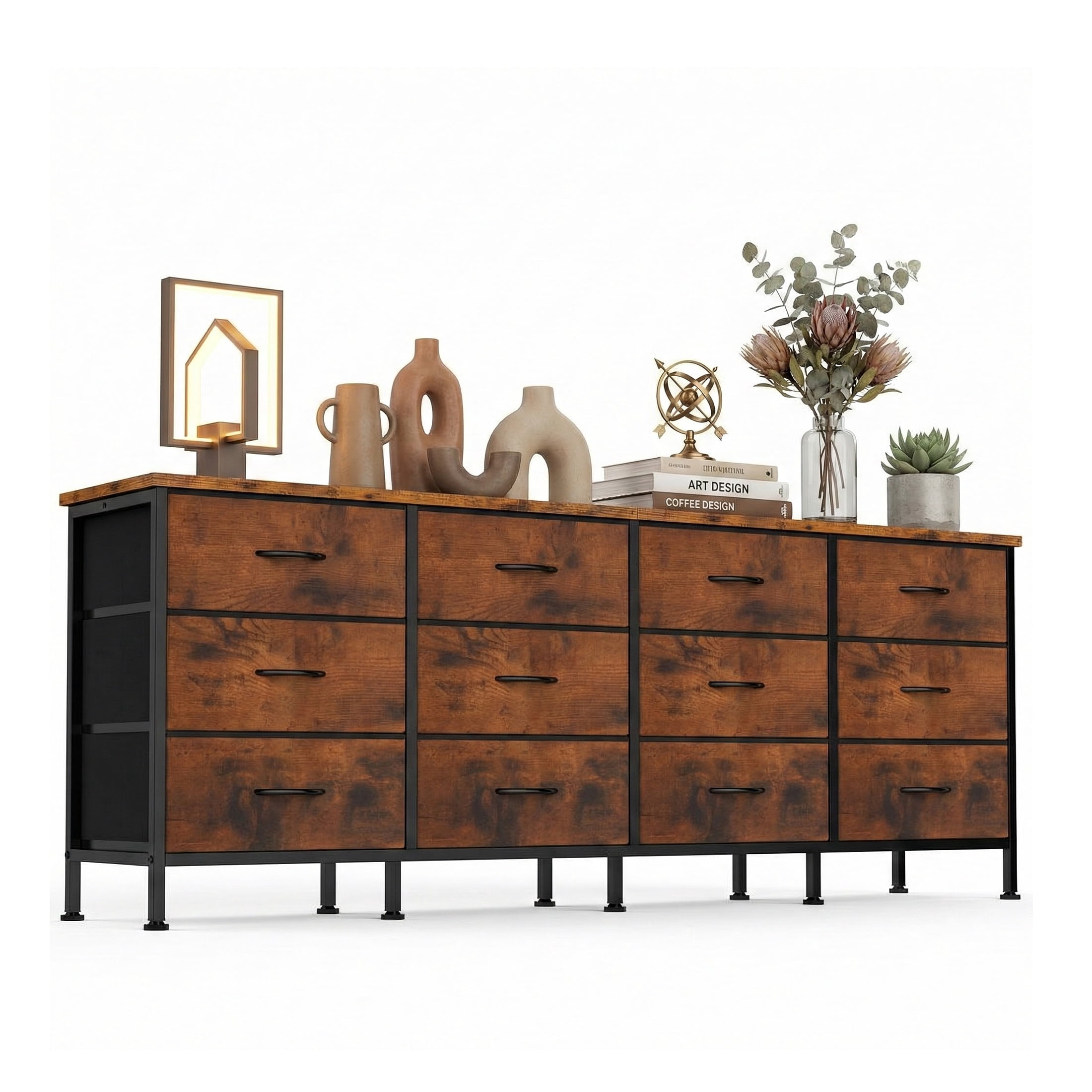 edx 12 Drawer Dresser for Bedroom, 70.9" Fabric Chest, TV Stand for 65, 80  inch TV, Wide Storage Organizer for Closet, Hallway & Living Room, Rust -  Walmart.com