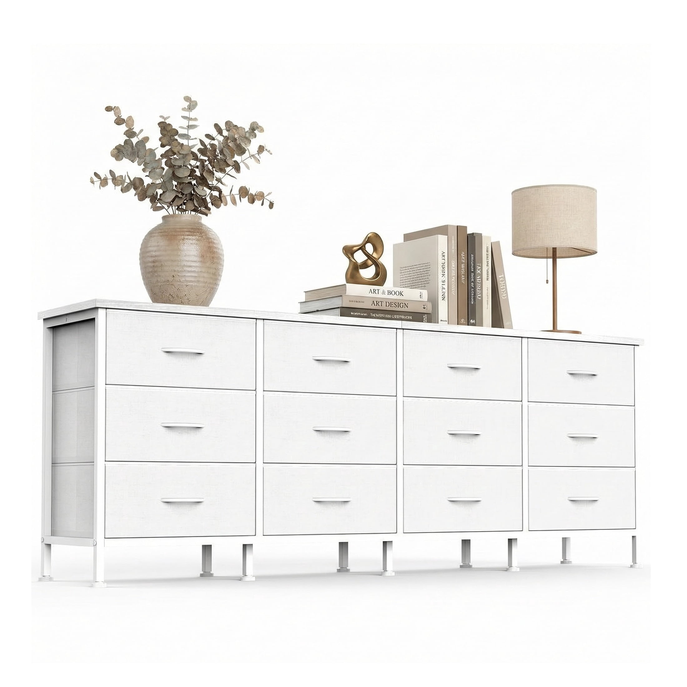 edx 12 Drawer Dresser for Bedroom, 70.9" Fabric Chest, TV Stand for 65, 80  inch TV, Wide Storage Organizer for Closet, Hallway & Living Room, White