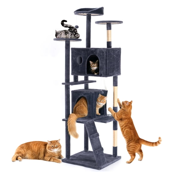 EDX 70" Cat Tree Tower for Indoor Cats, Multi-Level Durable Cat Climbing Tower, Large Pet House with Natural Sisal Scratching Post, Cozy Condo, Extended Platform, Kitten Toy and Hammock, Dark Gray