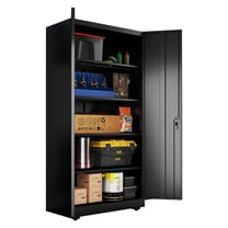 EDX 71" Metal Storage Cabinet with Pegboard, Locking Garage Cabinets with Adjustable Shelves, for Home, Office, Garage, Black