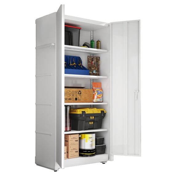 EDX 71" Metal Storage Cabinet with Pegboard, Locking Garage Cabinets with Adjustable Shelves, for Home, Office, Garage, White