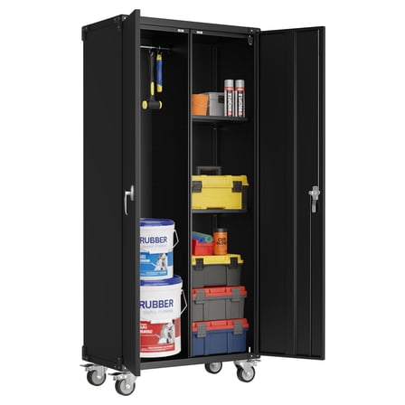 EDX 72" Metal Rolling Storage Cabinet with Pegboard , Locking Garage Cabinets with Adjustable Shelves, for Home, Office, Garage, Black