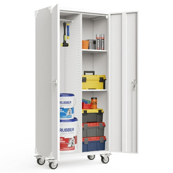EDX 72" Metal Rolling Storage Cabinet with Pegboard , Locking Garage Cabinets with Adjustable Shelves, for Home, Office, Garage, White