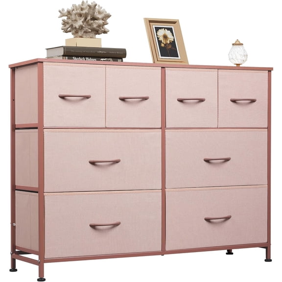 EDX 8 Drawers Fabric Drawer Dresser, Clothes Storing, Strong TV Stand, for Bedrooms, Wardrobes, Entryways, and Living Rooms, Pink