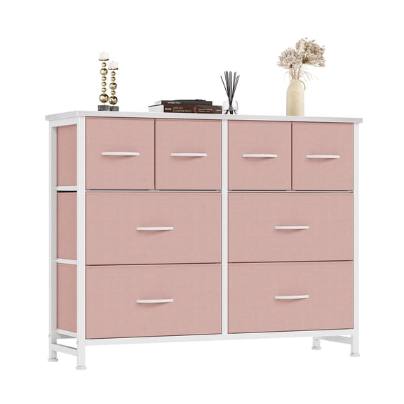 EDX 8 Drawers Fabric Drawer Dresser, Clothes Storing, Strong TV Stand, for Bedrooms, Wardrobes, Entryways, and Living Rooms, Pink