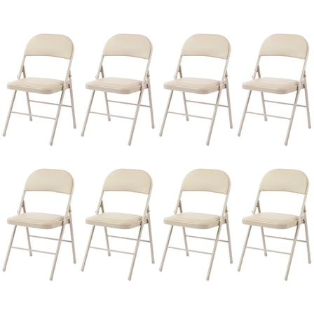EDX 8 Pack Folding Chair with Sturdy Metal Frame, High-Density Padding, and Water-Resistant PU Leather - Ideal for Meetings, Gatherings, and Events, Khaki