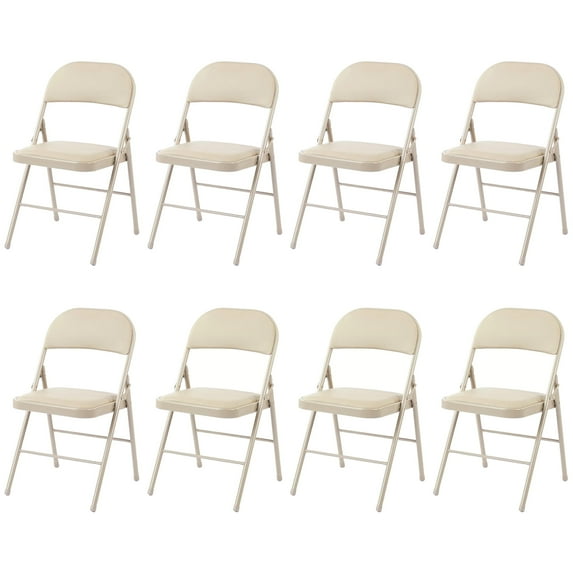 EDX 8 Pack Folding Chair with Sturdy Metal Frame, High-Density Padding, and Water-Resistant PU Leather - Ideal for Meetings, Gatherings, and Events, Khaki