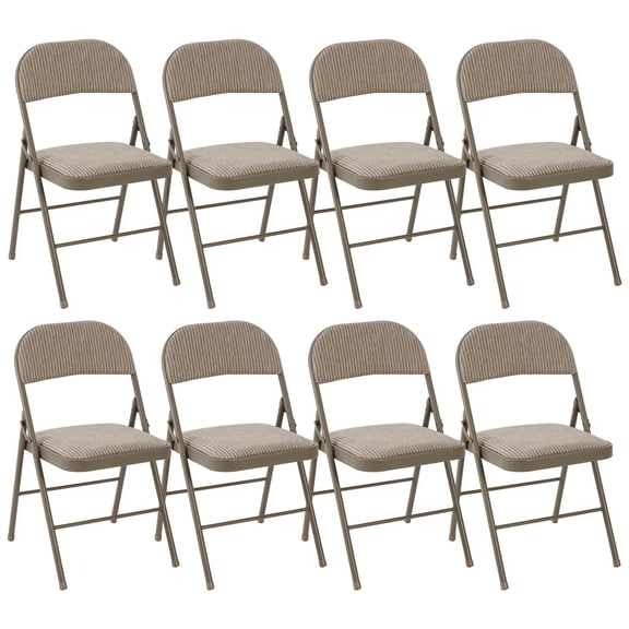 EDX 8 Pack Folding Chairs with Padded Cushion and Back, Fabric Stackable Portable Chairs Set with Durable Steel Frame, for Home, Office, Events, Khaki
