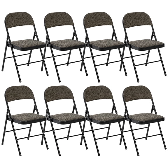 EDX 8 Pack Folding Chairs with Padded Cushion and Back, Fabric Stackable Portable Chairs Set with Durable Steel Frame, for Home, Office, Events, Black Grey