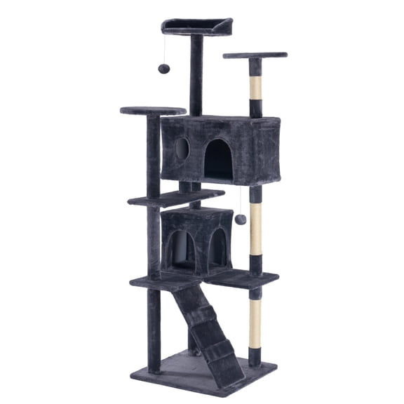 EDX 80" Cat Tree Tower for Indoor Cats, Multi-Level Durable Cat Climbing Tower, Large Pet House with Natural Sisal Scratching Post, Cozy Condo, Extended Platform, Basket, Kitten Toy, Dark Grey