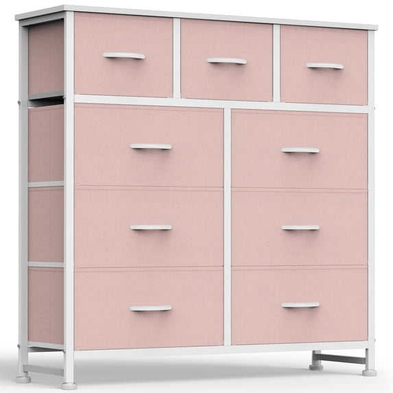 edx 9 Drawers Fabric Dresser for Bedroom, Drawer Organizer Storage Cabinet for Closet, Clothes, TV Stand, Pink