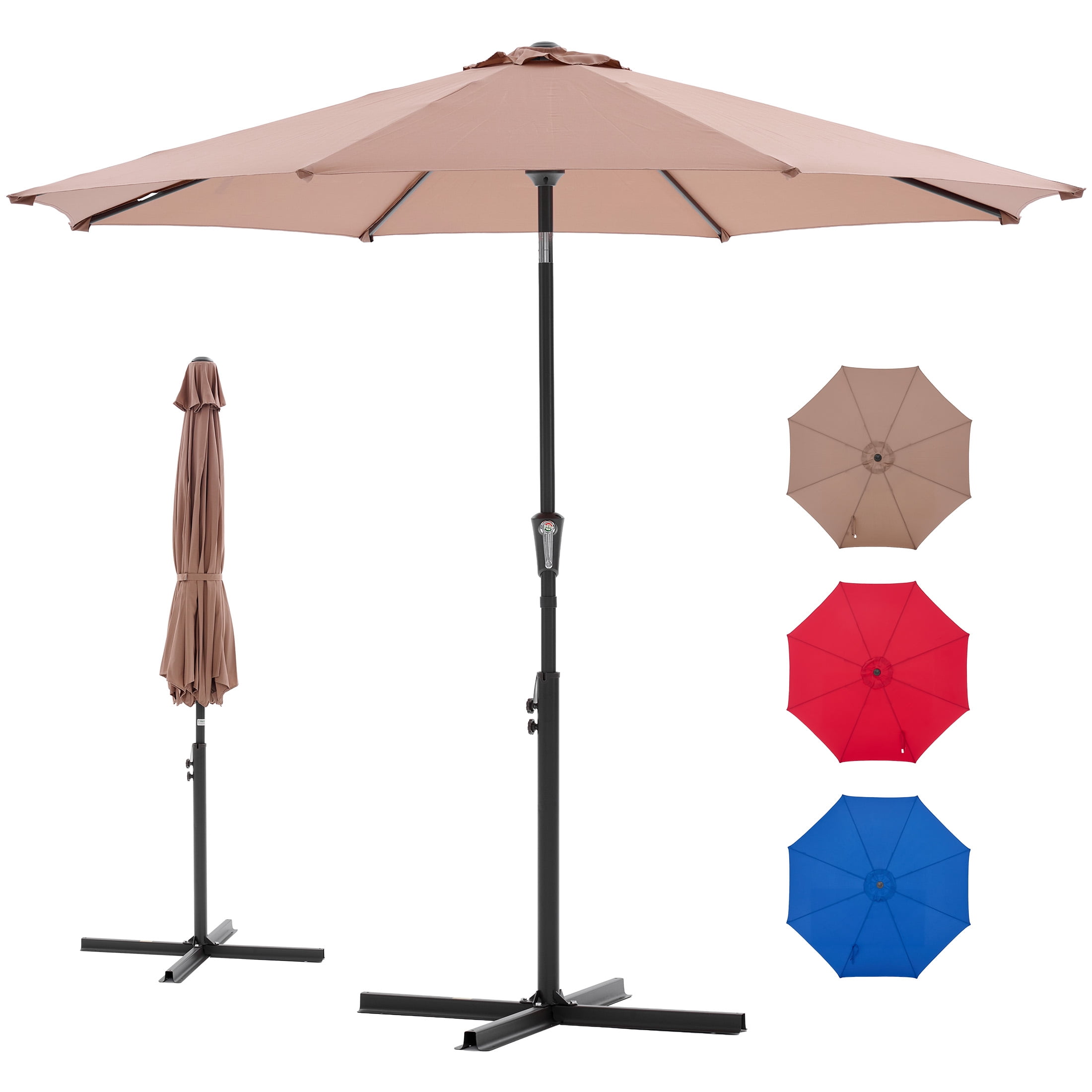EDX 9FT Patio Umbrella Market Umbrella w/Tilt and Crank Heavy-Duty Round Outdoor Umbrellas for Garden, Deck, Backyard, Pool and Beach(brown)