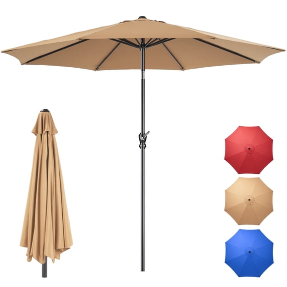 EDX 9FT Patio Umbrella Market Umbrella w/Tilt and Crank Heavy-Duty Round Outdoor Umbrellas for Garden, Deck, Backyard, Pool and Beach,brown