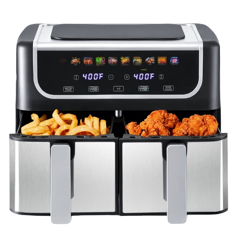 EDX 9QT Dual Basket Stainless Steel Air Fryer with Digital Sync