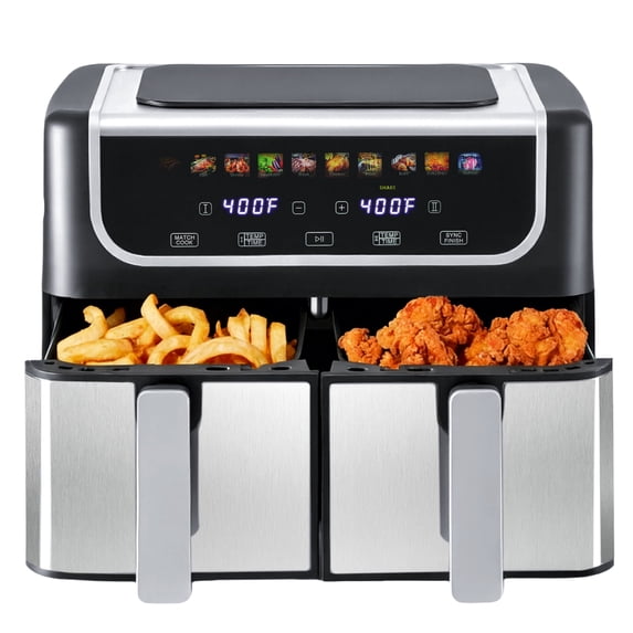 9qt EDX 9QT Dual Basket Stainless Steel Air Fryer with Digital Sync & Match ...
