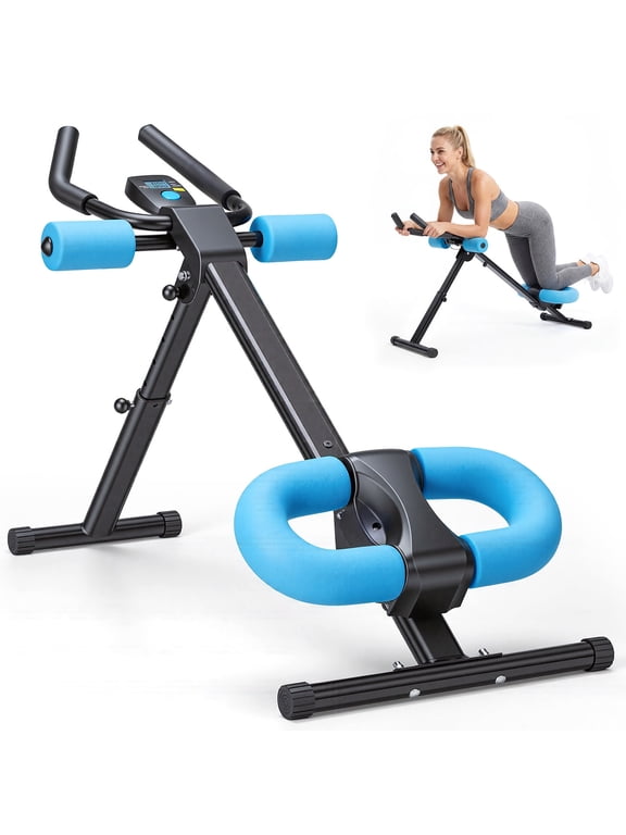 Ab Machine for Home Gym, Adjustable Ab Workout Equipment with LCD Display, Foldable Core Trainer, 440 lbs Capacity, Blue