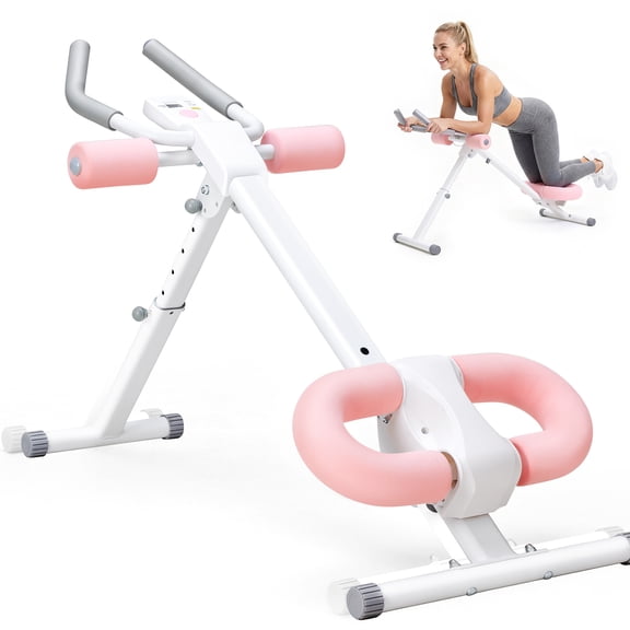 EDX Ab Machine for Home Gym, Adjustable Ab Workout Equipment with LCD Display, Foldable Core Trainer, 440 lbs Capacity, Pink