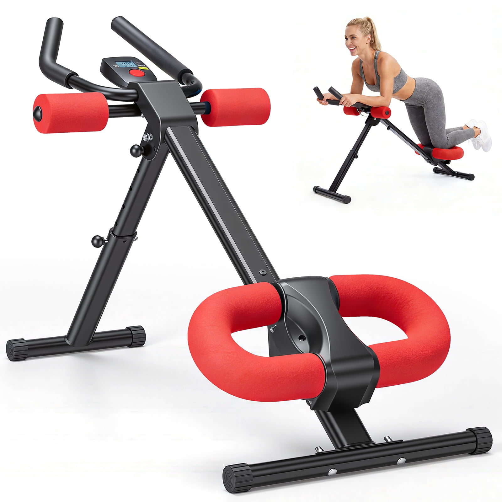 EDX Ab Machine for Home Gym, Adjustable Ab Workout Equipment with LCD Display, Foldable Core Trainer, 440 lbs Capacity, Red