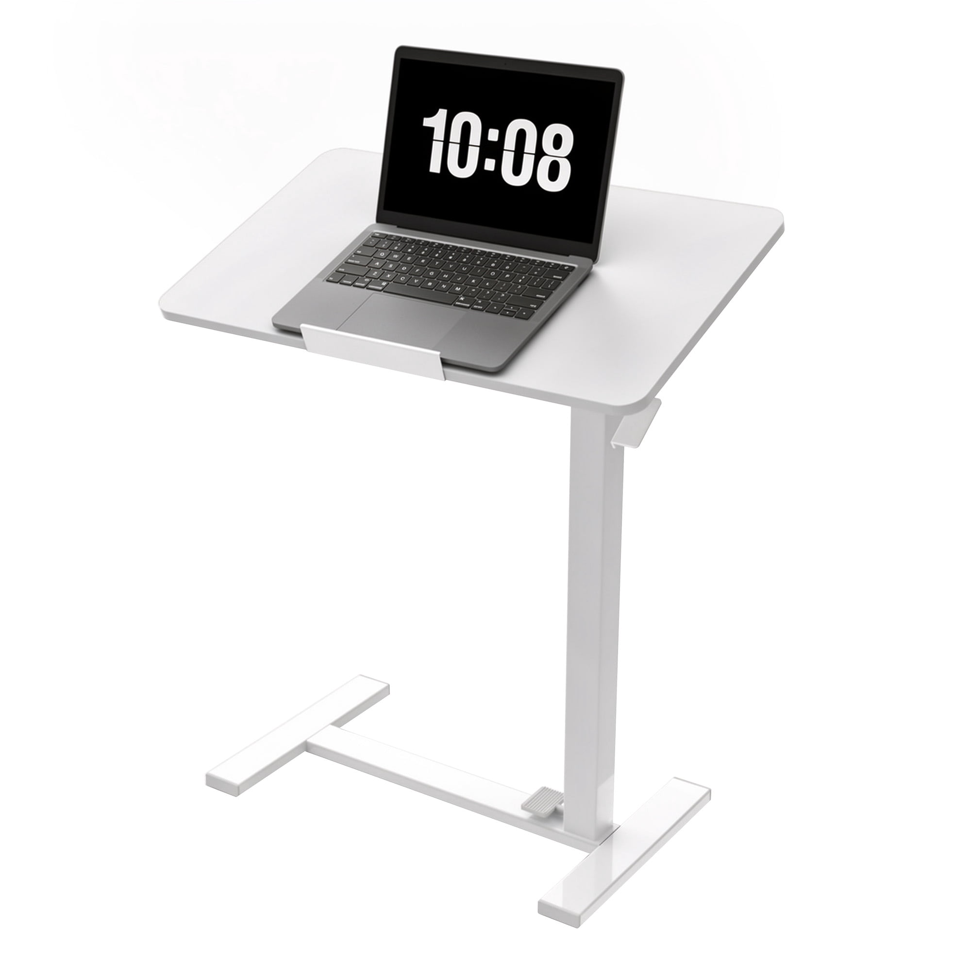 EDX Adjustable Overbed Table with Wheels, Rolling Laptop Bed Desk for Home Hospital Use, Height & Tilt Adjustable Mobile Table for Eating, Working, Reading， White
