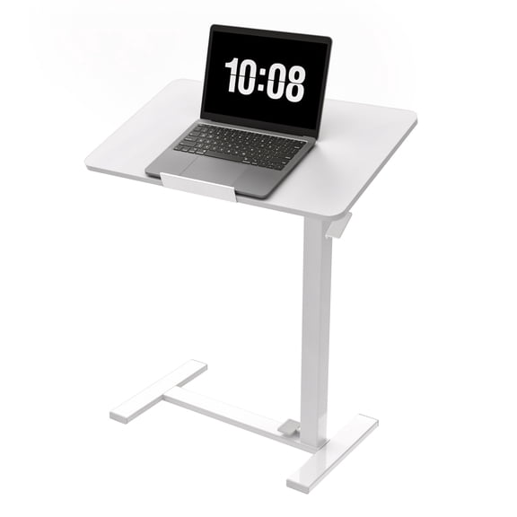 EDX Adjustable Overbed Table with Wheels, Rolling Laptop Bed Desk for Home Hospital Use, Height & Tilt Adjustable Mobile Table for Eating, Working, Reading, White