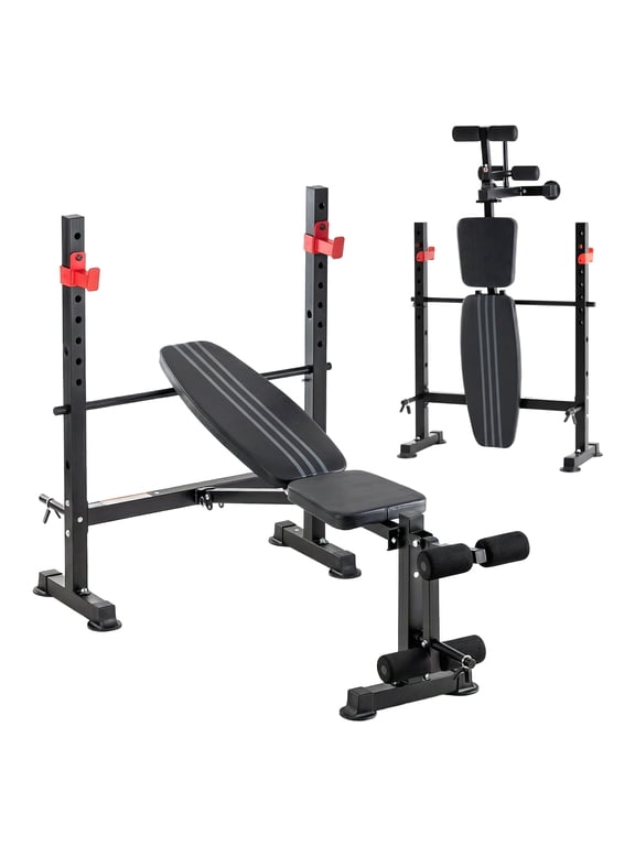 Adjustable Weight Bench Set with Leg Extension & Curl, Foldable Home Gym Bench, Heavy-Duty 650 lbs Capacity, Multi-Position Backrest, Black