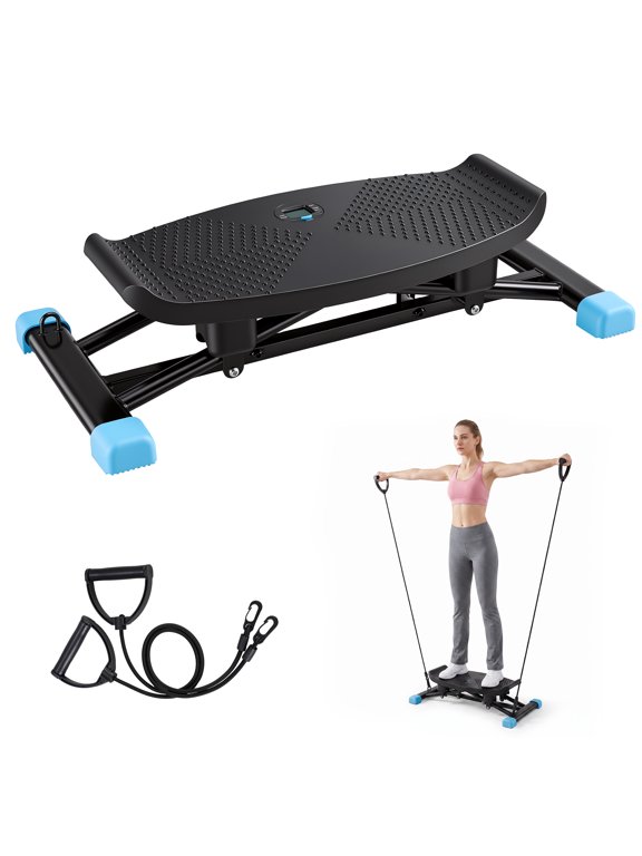 Adult Balance Wobble Board with Resistance Bands & LCD Monitor, Portable Ski Rock Stepper Full Body Home Gym Workout Equipment, Black