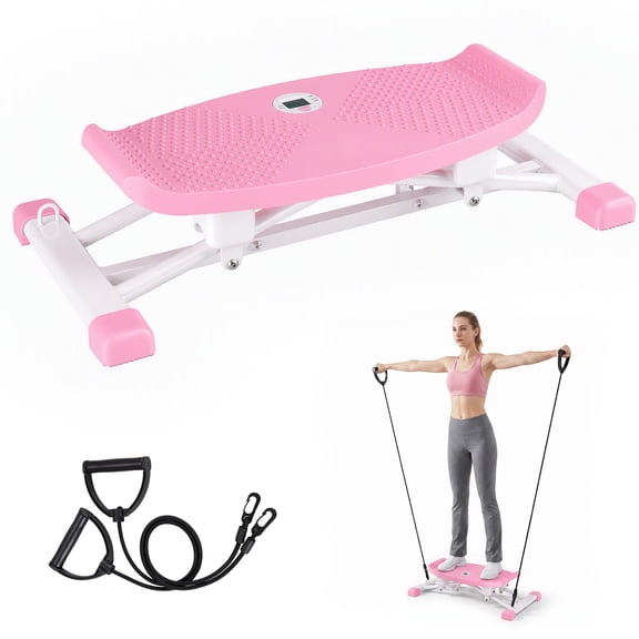 EDX Adult Balance Wobble Board with Resistance Bands & LCD Monitor, Portable Ski Rock Stepper Full Body Home Gym Workout Equipment, Pink