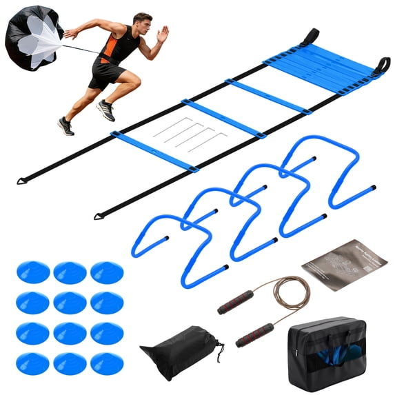 EDX Agility Ladder Speed Training Set - Adjustable Fitness Ladder for Footwork, Coordination & Agility Drills Indoor Outdoor, Blue